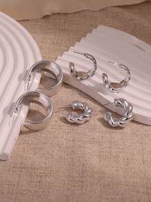 6-18 Pieces Of Women's Silver Fashion Earrings Set, Immortal Flower+Mount Taishan Stone Vertical Grain Water Drop+C-Shaped Fashion Retro Creative Design, Women's Personalized Daily Party Wear Date And Holiday Earrings Exquisite Holiday Gifts - Silver - View 7