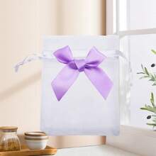 30个/20个/10个/1个带蝴蝶结的紫色欧根纱袋，3.5x4.7英寸欧根纱首饰袋，束口袋，婚礼回礼袋，礼品包装袋，礼品袋，家居用品，尼龙收纳袋，节日派对用品，婚礼用品，礼品装饰包装，小型包装袋，情人节批量礼品，派对回礼袋 - 白色歐根紗紫色蝴蝶結 - 查看 2