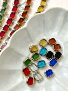 EECLYCJ 20颗复古风格10x12毫米长方形玻璃珠，金边，适合女性DIY友谊手链、耳环、项链、手机链、波西米亚风首饰制作材料