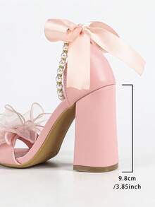 Giày cao gót quai ngang đính nơ ngọc trai giả dành cho nữ - Hồng - Xem 8