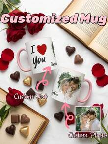 1pc Personalized Photo And Text Mug, 1pc Unique Ceramic Photo Mug, The Perfect Gift For Him/Her, Suitable For Anniversaries, Valentine's Day, Weddings, Birthdays, Mother's Day, Father's Day, Graduation Ceremonies, And Other Occasions. Stylish Home And Office Decoration.