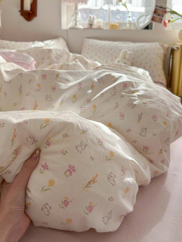 3pcs Thickened Polyester Simple Floral Print Bedding Set, Suitable For Boys, Girls, Dorm, Bedroom, Zipper Closure, All Season, Soft & Breathable, Fit For Twin, Full, Queen, King Bed (1 Duvet Cover, 2 Pillow Shams, No Filler) - Multicolor - View 8
