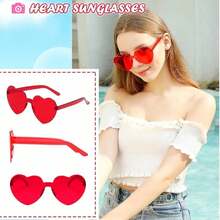 1/6/12/20 Pcs Heart-Shaped Glasses, Candy Color Frameless Funny Heart Glasses, Unisex, Party Favor, Back To School, Valentine's Day - Đỏ - Xem 7