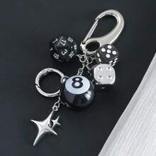 Handmade Y2K Style Destiny Dice Keychain With 8 Ball Pendant - Unisex Subculture Bag Charm & Fashion Accessory Cross - 彩色 - 查看 1