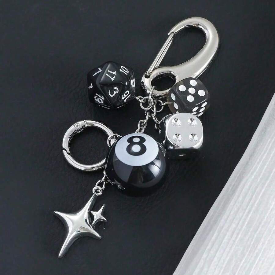 Handmade Y2K Style Destiny Dice Keychain With 8 Ball Pendant - Unisex Subculture Bag Charm & Fashion Accessory Cross - 彩色 - 查看 1