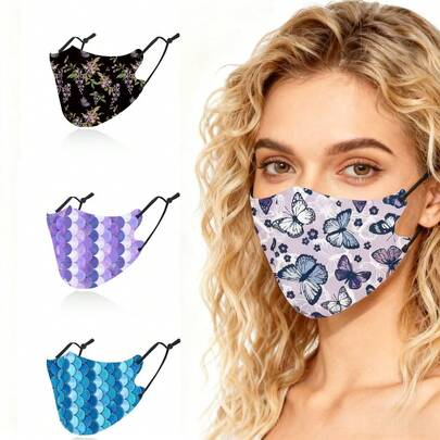 时尚透气防尘口罩，彩色蝴蝶碎花个性化口罩，防尘防风，适合圣诞节和万圣节装扮，女士户外口罩，日常佩戴防风防尘口罩