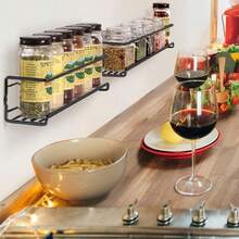 1pc Stainless Steel Spice Rack, No Drilling Required Storage Rack, Kitchen Seasoning Bottle Organizer, Wall Decor, Home Decor - Black - View 8