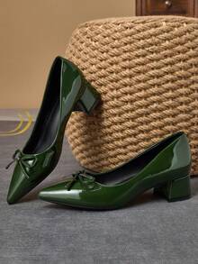 MonaNise 女士时尚尖头黑色布面低跟鞋，蝴蝶结装饰，适合度假、旅行、购物、户外活动，性感复古休闲灰色高跟鞋，百搭高端鞋履 - 軍綠色 - 查看 4