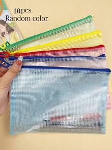 5/10pcs Grid File Folders, Zipper Bags, Waterproof Large Capacity, Student Textbook & Exam Paper Organizer Bags, Document Folders, Office Paper Storage - Multicolor - View 15