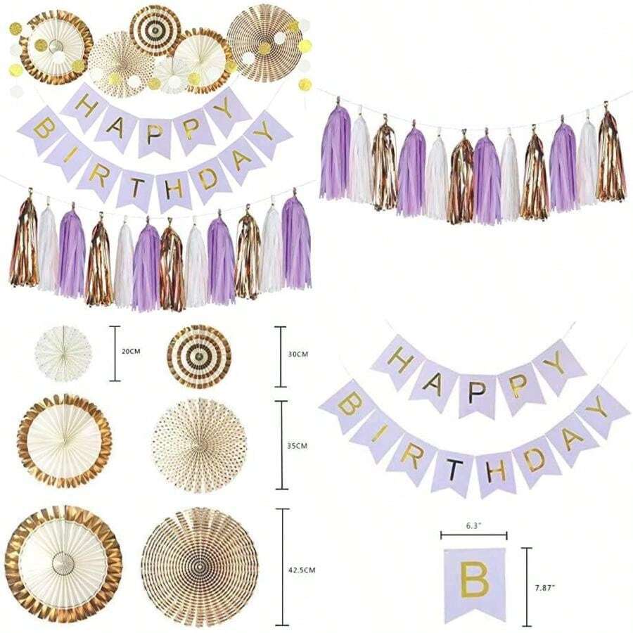 Kit Completo para Fiestas de Cumpleaños - Set de Decoración Premium para Fiesta de Cumpleaños - Abanicos, 'Happy Birthday', Guirnalda, Borla(default) - Multicolor - Ver 1