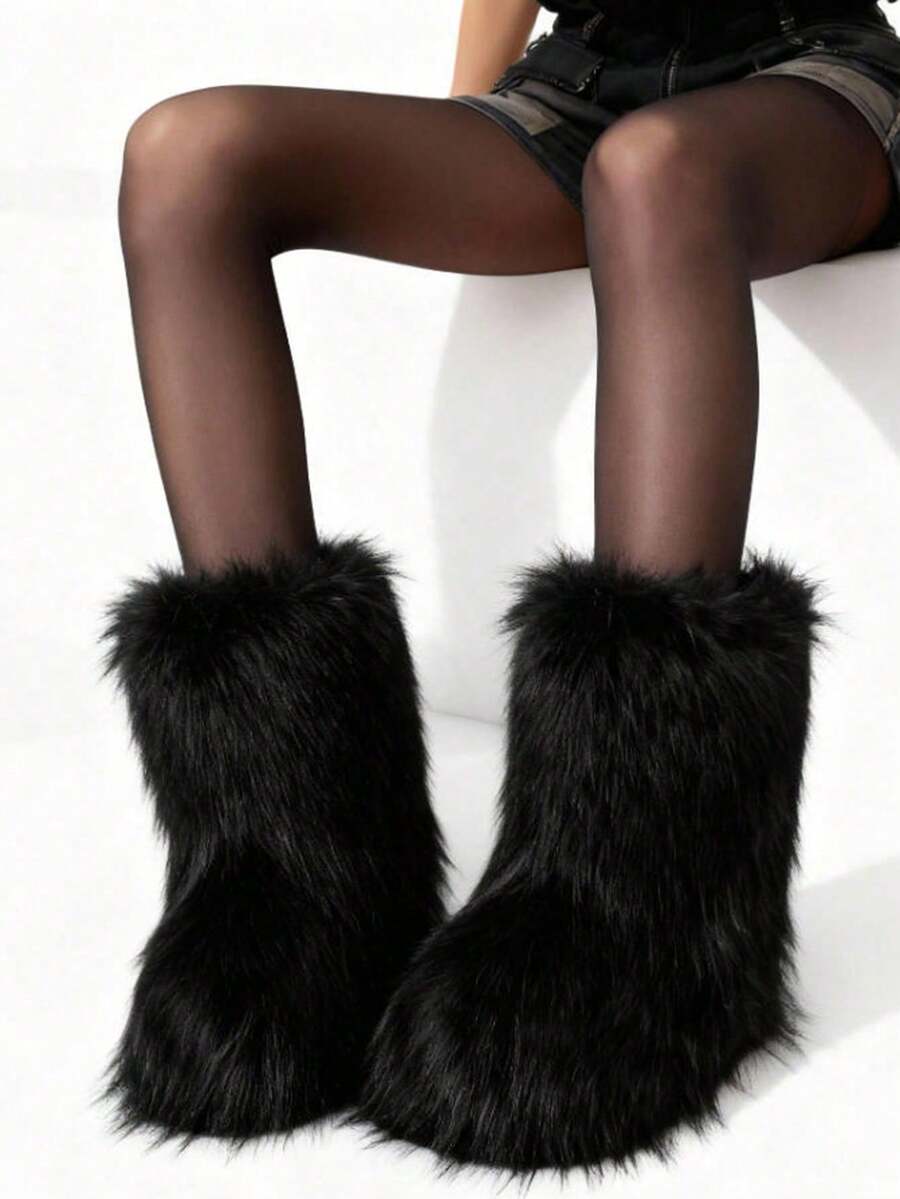 New Winter Warm Plush Faux Fur Snow Boots For Women - Dark Grey & Brown & Black Ankle Booties With Soft Lining, Cozy Slip-On Design For Cold Weather Outdoor & Indoor Wear Unisex Short Ankle Faux Raccoon Fur Snow Boots - Solid Classic Color, Super Smooth Fur Touches The Ground, Perfect For Christmas & Halloween, Y2K Style! Y2K Fashion Men's & Women's Snow Boots - Faux Raccoon Fur, Silky Smooth Floor-Reaching Fur, Solid Classic Shade, Ideal For Christmas & Halloween! Short Ankle Unisex Snow Boots With Faux Raccoon Fur - Solid Classic Color, Ultra-Smooth Fur Hits The Ground, Must-Have For Christmas & Halloween, Edgy Y2K Vibe! Christmas & Halloween Essential Faux Raccoon Fur Snow Boots (Unisex) - Solid Classic Hue, Smooth Fur Touches The Floor, Stylish Y2K Look! Y2K Short Ankle Snow Boots For Men & Women - Faux Raccoon Fur, Super Smooth Floor-Length Fur, Solid Classic Color, Great For Christmas & Halloween Celebrations! - 黑色 - 查看 1