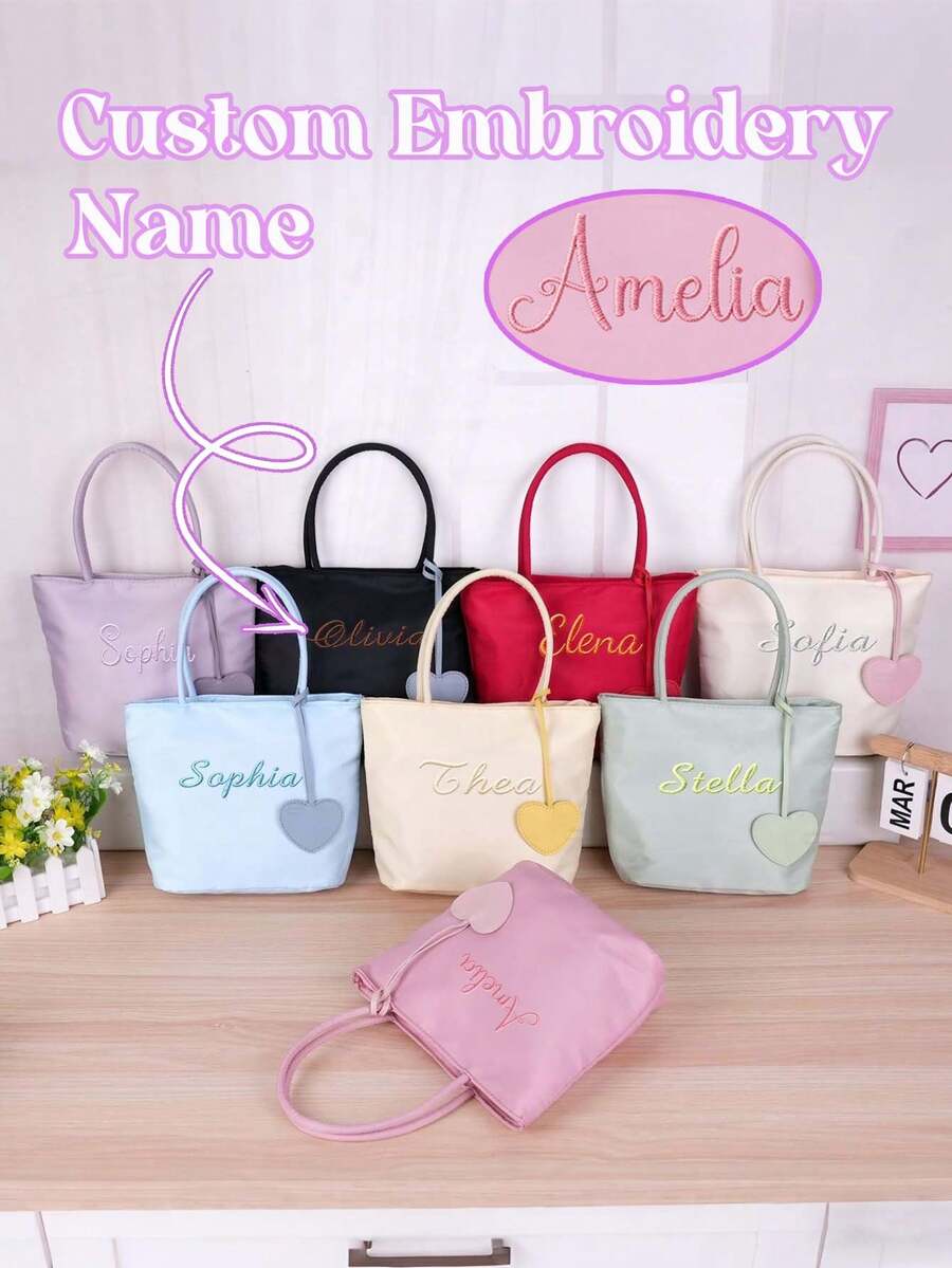 Custom Embroidered Handbags, Personalized Embroidered Handbags, Dopamine-Inducing Handbags, Student Essentials Bags, Lightweight And Portable, Perfect Gifts For Girlfriends, Best Friends, Or Bridesmaids. Customized Gift Bag