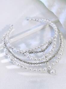 1pc Elegant & Luxurious Faux Pearl Headband, Bridal Wedding Hair Accessory, Suitable For Holidays, Parties, Galas, Performances - Silver - View 3