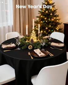 Plastic Table Cloth Disposable 4/8 Pack, 84'' Round Table Cloths, Party, Picnic, Wedding, Decorative Tablecloths, Round, White Plastic Cover, Leakproof & Sturdy, White - màu đen - Xem 4