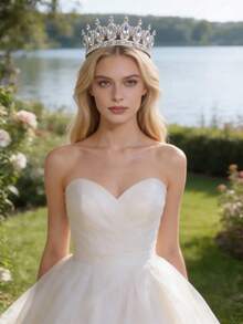 1件优雅复洛克风格水钻皇冠，新娘婚礼配饰，表演舞会派对发饰，皇冠，头饰，戏服皇冠，发饰花环，头饰 - 彩色 - 查看 8