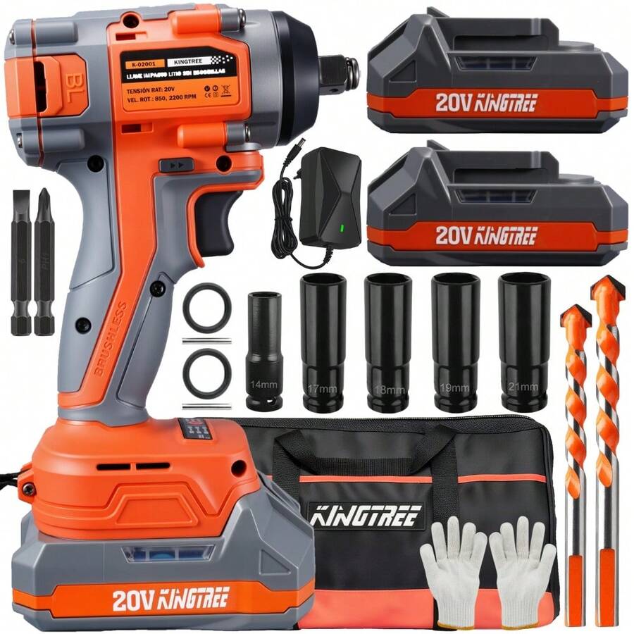 Llave De Impacto Inalámbrica Eléctrica Pistola Taladro Impacto Destornillador Con 2 Baterías Recargable - Naranja - Ver 1