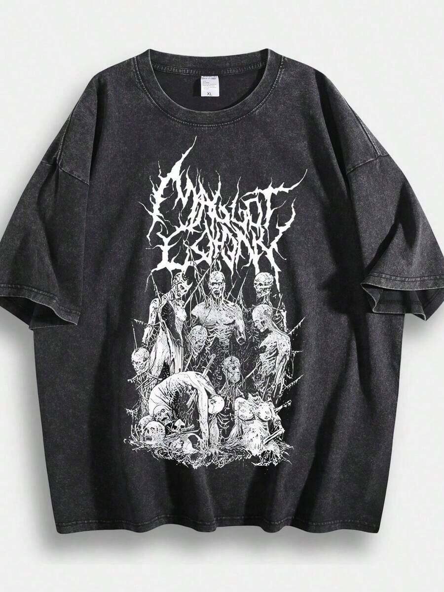 1 PcsMen's T-Shirt, Unisex Slip Knot Mask Graphic Cotton Tee 004-A210g 100% Cotton,The Patterns Are All Printed. Unisex. - 黑色 - 查看 1