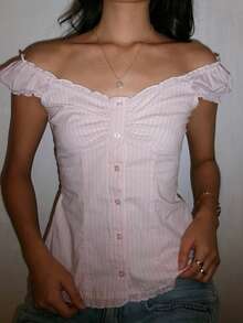 Women 90S Vintage Blouse Y2K Frill V Neck Shirt Smocked Cap Sleeve Button Ruffle Coquette Tops Retro Slim Fit Summer Tops Streetwear - 粉色 - 查看 1