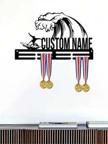 A Custom Ironwork Medal Display For Surfing Sports : Personalized Black Steel Medal Holder,Let Each Medal Shine With A Unique Charm, Perfect As A Gift For Friends And Family.