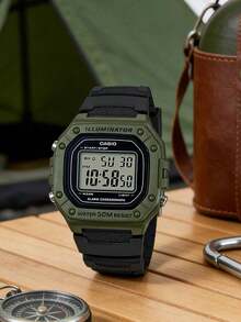 Đồng hồ kỹ thuật số Casio Unisex - Dây đeo chống nước, lịch, chức năng báo thức và bấm giờ. Đồng hồ vuông kiểu dáng retro dành cho học sinh. Chất liệu cao su. Phong cách thể thao thời trang. Thích hợp để đeo hàng ngày. Quà tặng năm mới, Giáng sinh. - Xanh lá cây và đen - Xem 5