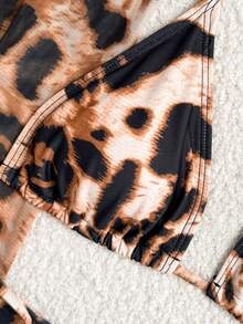 Women's Sexy Leopard Print Backless Lace-Up Mesh Maxi Dress Bikini Set, Beach Holiday Pool Party Summer Outfit - Multicolor - View 3