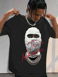 ‌ Camiseta corta de cuello redondo para hombre, holgada y versátil con estampado de emblema de moda que trae alegría. para vacaciones, viajes y actividades recreativas. Tejido suave de alta calidad ofreceáxima comodidad - Negro 4 - Ver 1