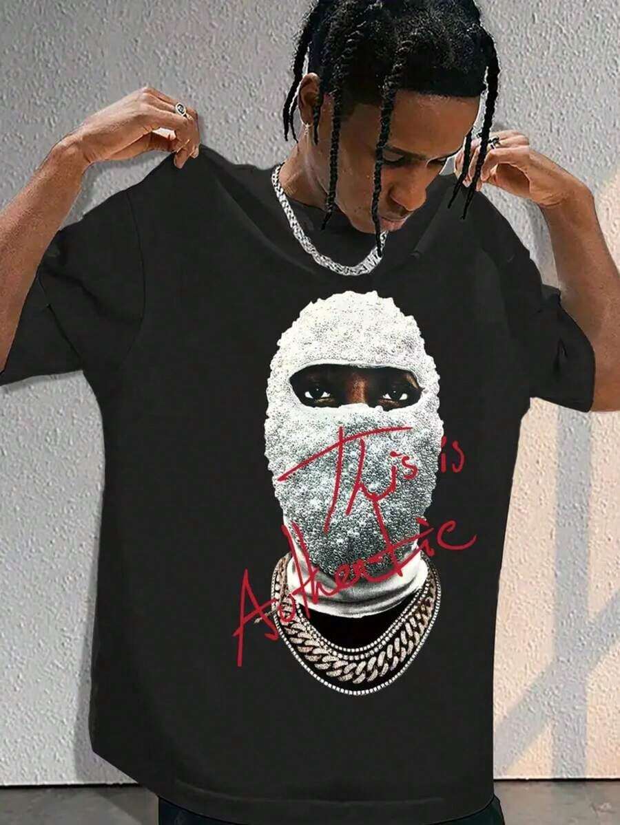 ‌ Camiseta corta de cuello redondo para hombre, holgada y versátil con estampado de emblema de moda que trae alegría. para vacaciones, viajes y actividades recreativas. Tejido suave de alta calidad ofreceáxima comodidad - Negro 4 - Ver 1