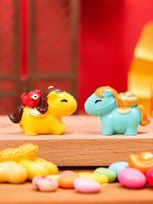 6个吉祥小马摆件，创意微景观配件，可爱桌面/床头/置物架装饰，柔和圆润的设计适合各种生活空间 - 彩色 - 查看 4