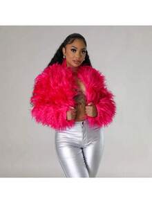 Women's New Short Coat Loose Faux Leather Cardigan Short Jacket Plush Coat - 杏色 - 查看 2