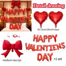 Ensemble de nœuds en forme de cœur et de lettres "Happy Valentine's Day", ballons en forme de cœur rouge et lettres rouges. Convient pour la Saint-Valentin, le Nouvel An, les anniversaires, la décoration de la maison, la décoration de demande en mariage pour la Saint-Valentin - Multicolore - Voir 8