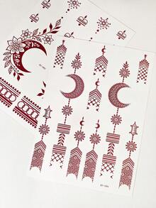 2 miếng dán hình xăm henna tạm thời hình trăng và hoa - Thiết kế Mehendi cho nghệ thuật trang trí cơ thể trong các bữa tiệc và lễ hội. - màu nâu - Xem 7