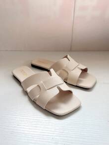 Women's Flat Slide Sandals, Square Toe, Floral Pattern, Fashion Wear With Dresses, Summer