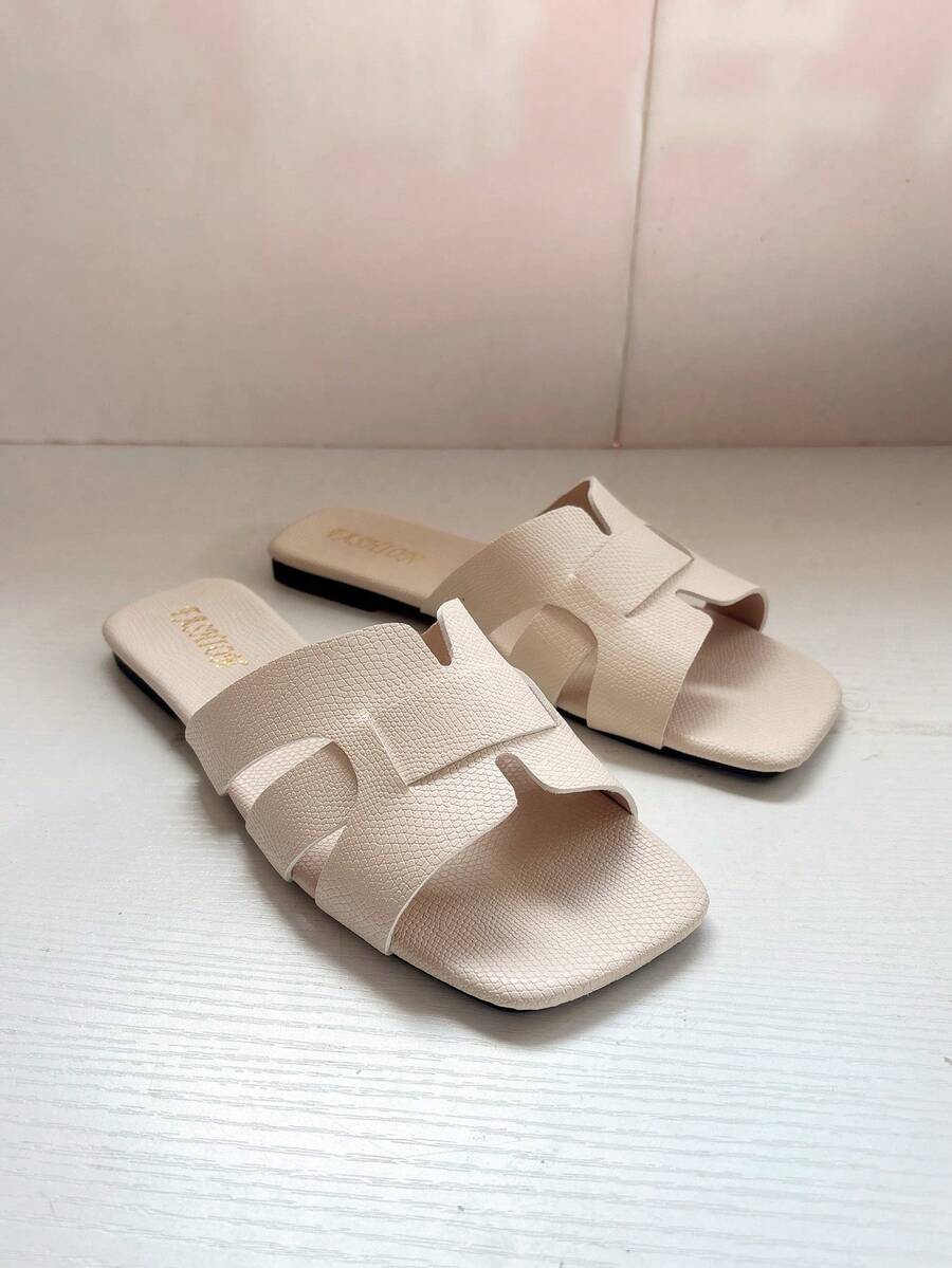 Women's Flat Slide Sandals, Square Toe, Floral Pattern, Fashion Wear With Dresses, Summer