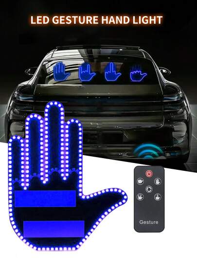 1pc Funny LED Car Finger Light, Gesture Light, Suitable For Automobiles, New Model LED Car Rear Window Indicator Light With Remote Control, Suitable For Road Rage, LED Car Accessories, 4 Modes, Battery Powered