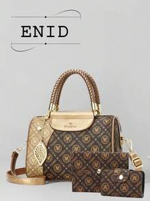 Fashionable Women's Handbag With Printed Boston Pillow Design, Large Capacity Shoulder Bag For Commuting - Rose Gold - View 2