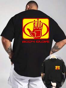 Men'S Body Glove Graphic T-Shirt - Lightweight Summer Tee With Back Handprint Design, Breathable Knit Fabric For Gym, Casual Outfits - White Shirt With Bold Black Print - Everyday Essential, Gym Shirts, Outdoor Apparel, Round Neckline Shirt, Comfortable Fit, Workout Clothing, Design, Durable Construction, Short Sleeve Top, Active Lifestyle A Stylish Black Shirt That Makes A Great Gift, Perfect For Everyday Wear And Casual Outfits Men's Summer Short Sleeve T-Shirt - 黑色 - 查看 2