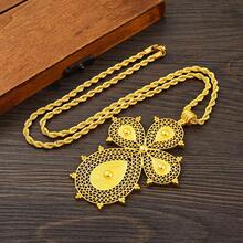 1 pieza Collar con colgante de cruz minimalista clásica hueca, longitud de cadena de 80 cm, colgante con elemento de cruz, collar de uso diario para mujeres, adecuado para árabe, reunión diaria, fiesta de cumpleaños, regalo de joyería de festival - Amarillo Oro - Ver 10