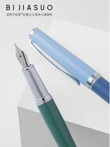 1pc Black & Silver Metal Calligraphy F-Nib Ballpoint Pen, Business Gift Set With Box & Bag, Classic Luxury Design, Student/Teacher Gift, Back To School Essential - Liya Black Silver - View 9