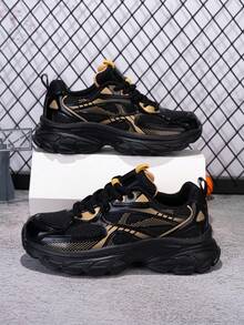 1双青少年春秋季低帮厚底运动鞋，网眼鞋面，轻便透气，时尚配色，百搭系带，方便穿脱，鞋头减震设计，休闲校园学生鞋 - 彩色 - 查看 1