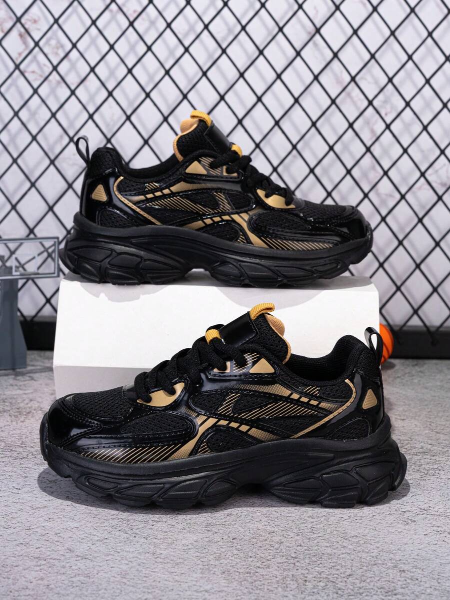 1双青少年春秋季低帮厚底运动鞋，网眼鞋面，轻便透气，时尚配色，百搭系带，方便穿脱，鞋头减震设计，休闲校园学生鞋 - 彩色 - 查看 1