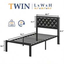 /Full/Twin Bed Frame With Tufted Headboard Metal Platform Bed Frame With Under-Bed Storage,All Metal Support System,No Box Spring Needed,Noise-,Easy Assembly - 黑色 - 查看 12