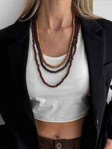 1 pieza Collar de cadena de cuentas de madera de estilo bohemio de varias capas, elegante y de moda para uso diario, casual, fiesta, boda, vacaciones, encanto versátil, regalo de joyería falsa para mujeres - collar - Ver 3