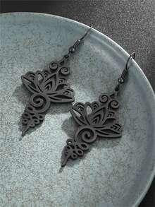 1 Pair Of Fashionable Hollow Lotus Inspired Hook Earrings Simple Geometric Pattern Lucky Pendant Earrings Banquet Men And Women Jewelry - Fashion - View 5