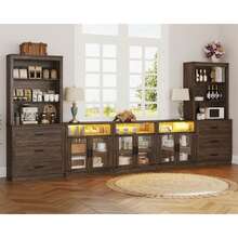 4-Piece Farmhouse Entertainment Center: 157" Wide Wall Unit For TVs Up To 100" With Bookshelves, Doors, Drawer, And Media Console - View 8