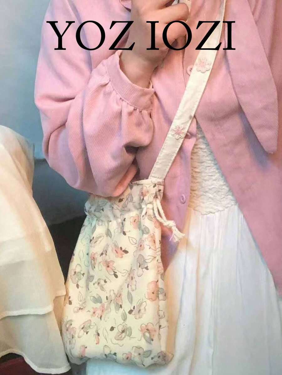 Túi xách đeo vai/túi xách tay kiểu Hàn Quốc dễ thương, chất lượng cao, họa tiết hoa, đa năng, tối giản, phù hợp cho sử dụng hàng ngày, đi làm và mua sắm. - Màu be - Xem 1