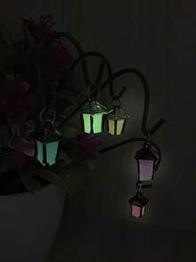 夜光花园插牌，树脂仙女迷你模型配彩色灯笼，乡村风格圣诞户外装饰，室内桌面摆件和工艺品 - 彩色 - 查看 3