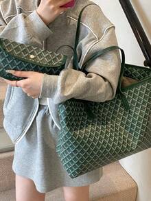 2pcs/Set 2026 New Fashion Patchwork Tote Bag, Large Capacity Travel Bag, Shopping Bag, Suitable For Women, Daily Use, Back To School Students, Vacation, Holiday, Date, Gift - 綠色 - 查看 2