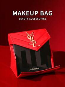 Yves Saint Laurent 亮面化妆包，大容量手拿包，适合派对、休闲场合，也可作为节日或圣诞礼物，不含珍珠肩带 - 紅色 - 查看 9