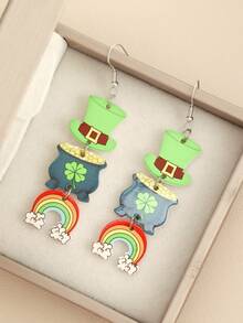 1 Pair St. Patrick's Day Lucky Clover, Shamrock, Top Hat Acrylic Earrings, Perfect Earrings For Holiday Party - C - View 3