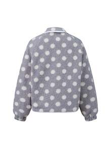 Womens Fall Winter Fleece Jacket Dot Pattern Long Sleeve Lapel Button Down Sherpa Coat - Gris - Ver 2